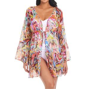 Bleu Chiffon Multi Color Swim Cover Up Dress Size Medium